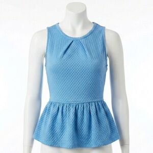 Elle Blue Textured Peplum Top Sleeveless Blouse Size Medium